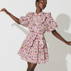 Cleobella willa Puff-Sleeve Tie-Waist Mini Dress